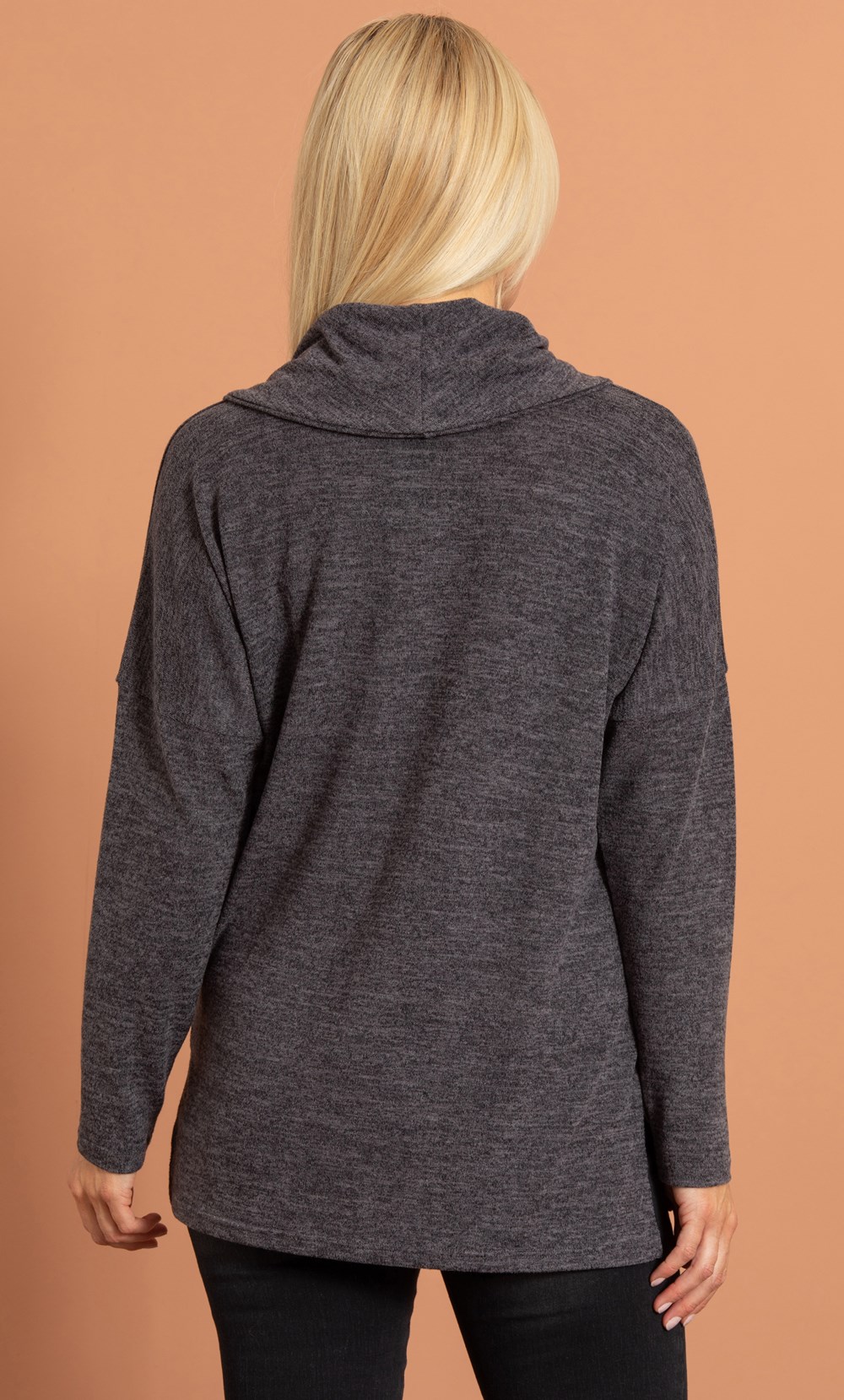 Oversized Cowl Neck Knitted Tunic in Grey | Klass