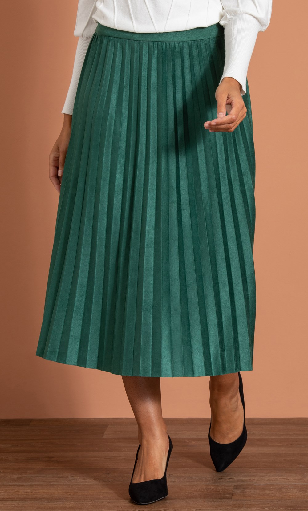 Pleated Suedette Midi Skirt