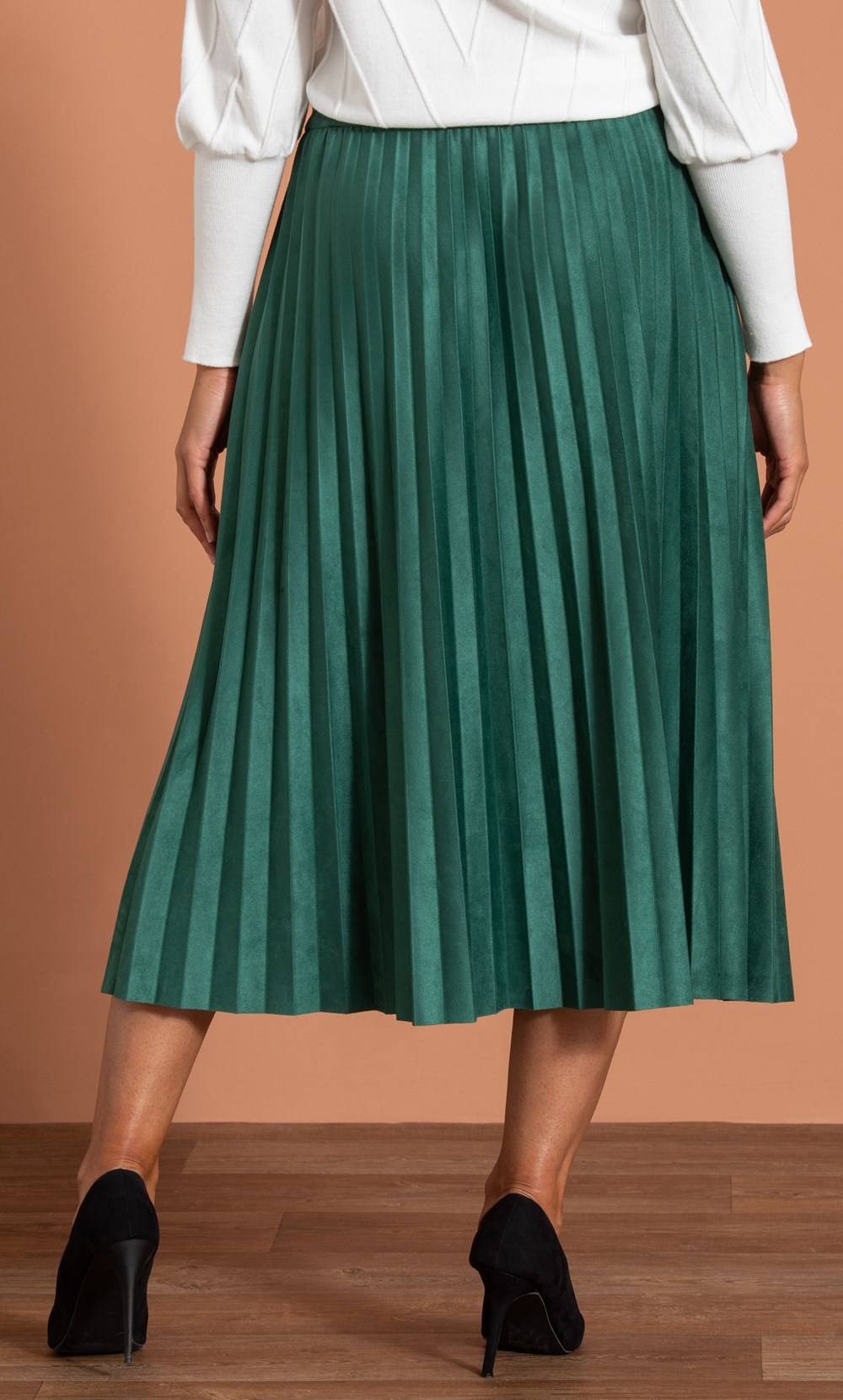 Pleated Suedette Midi Skirt