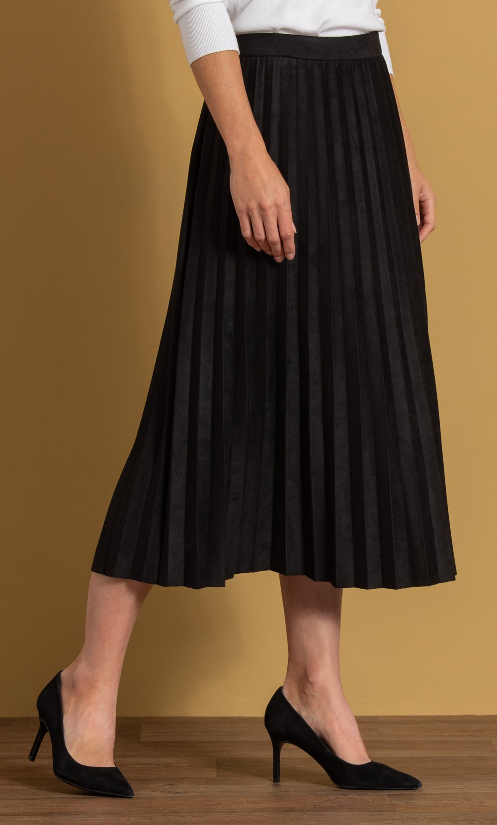 Pleated Suedette Midi Skirt