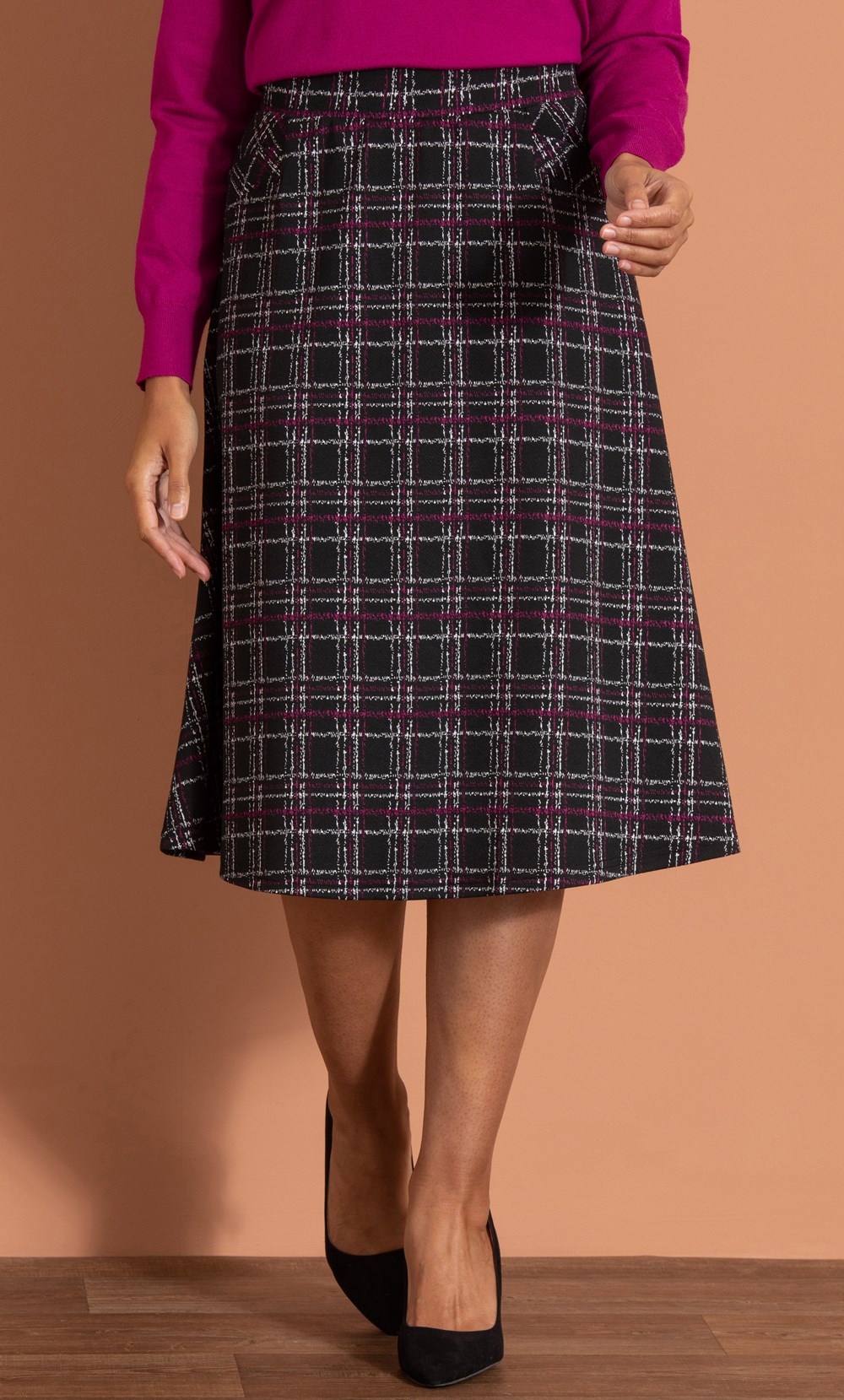 Checked A Line Midi Skirt