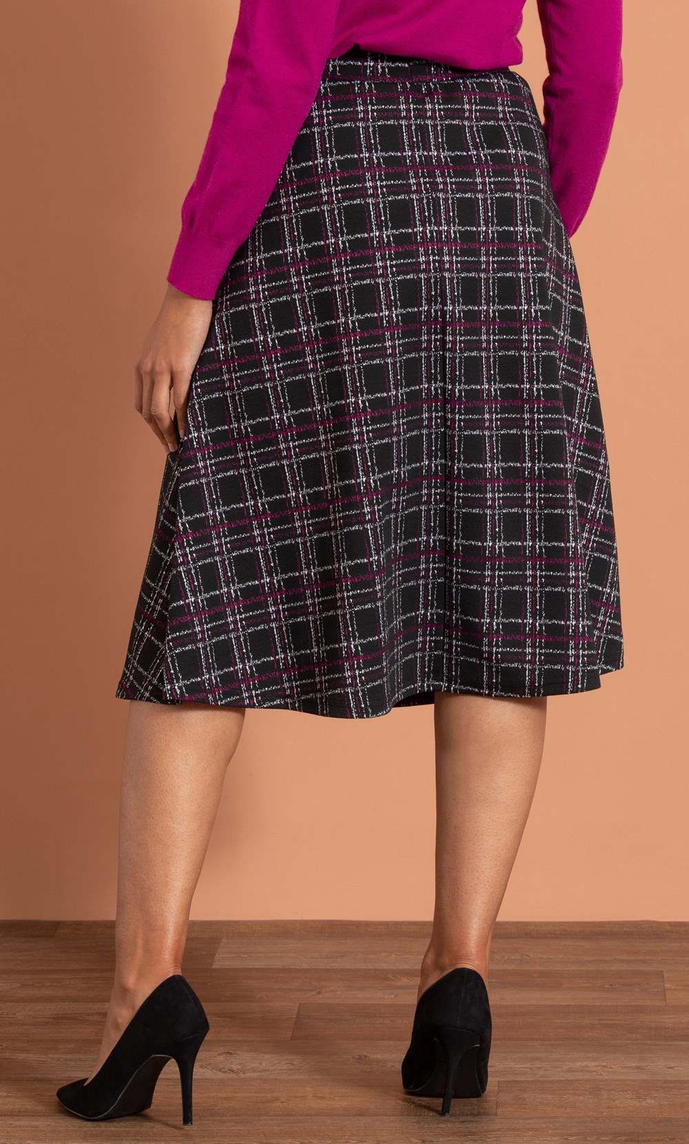 Checked A Line Midi Skirt