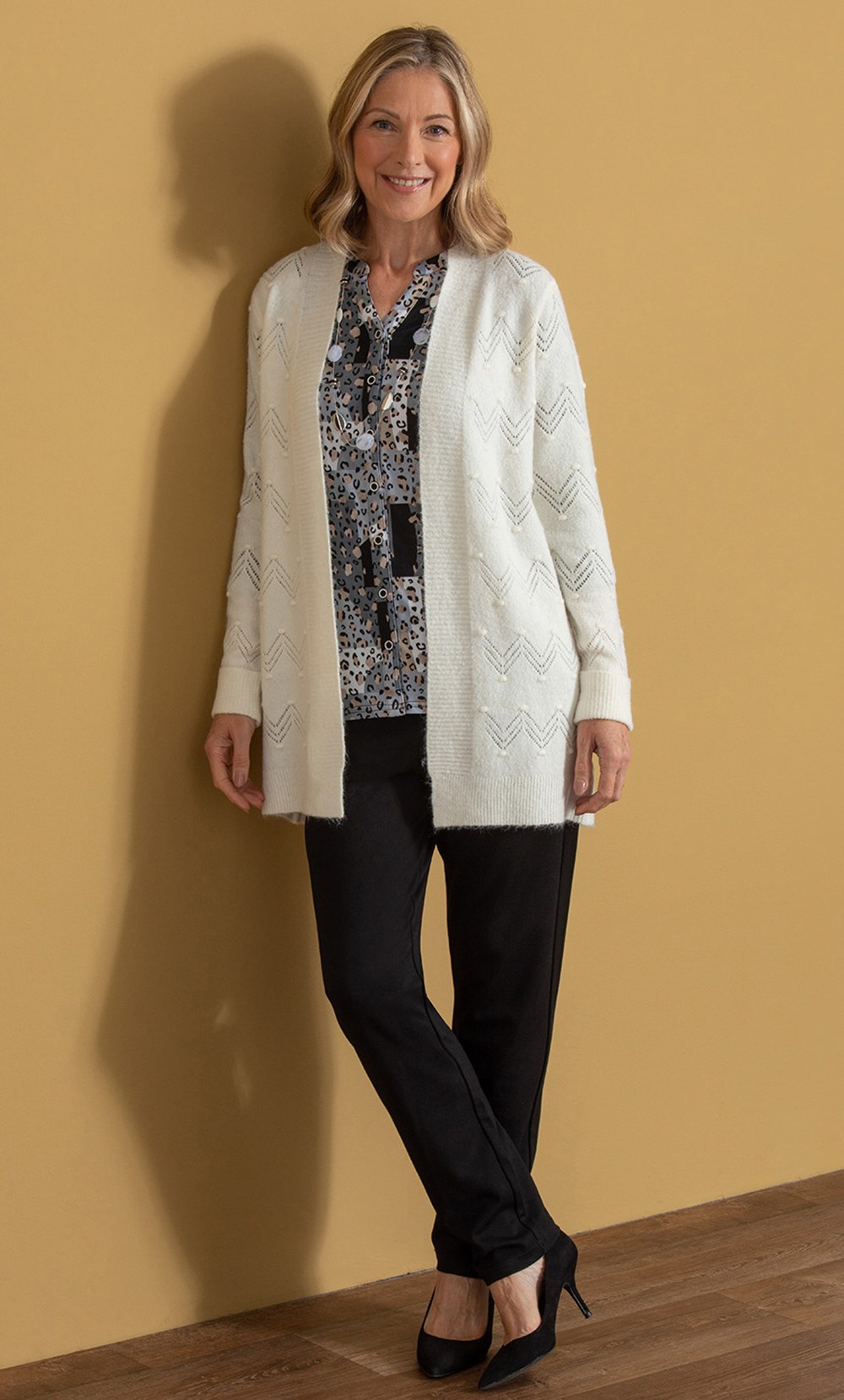 Anna Rose Textured Knit Open Front Cardigan