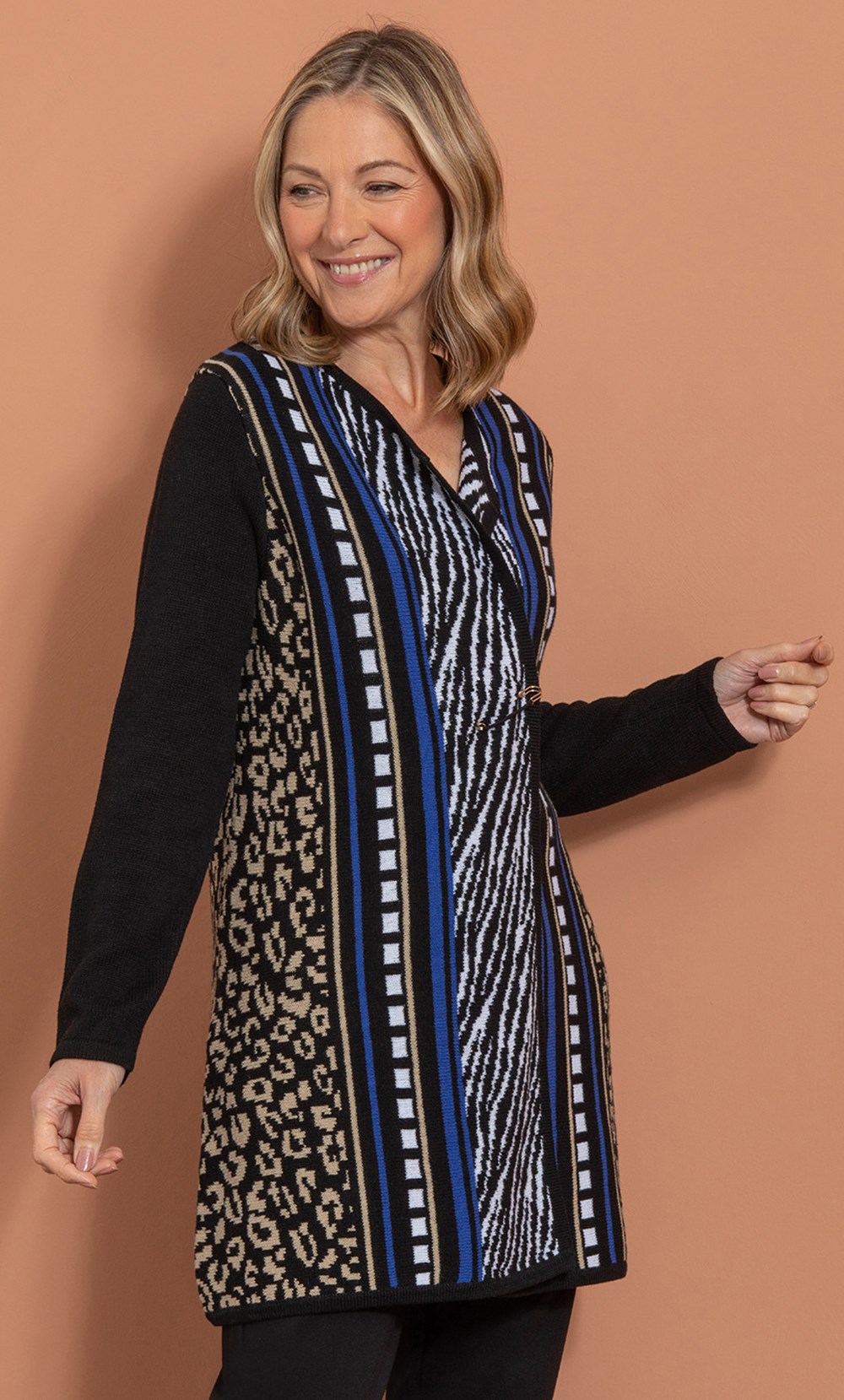 Anna Rose Printed Pin Fastening Cardigan