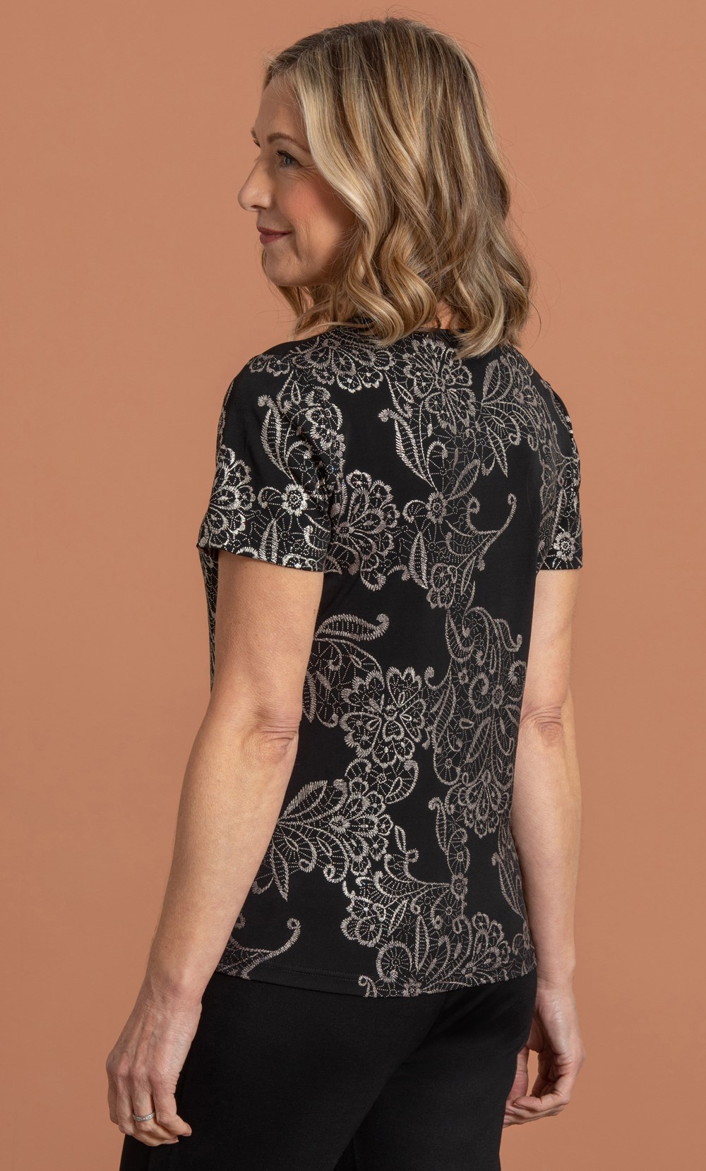 Anna Rose Shimmer Floral Foil Print Top