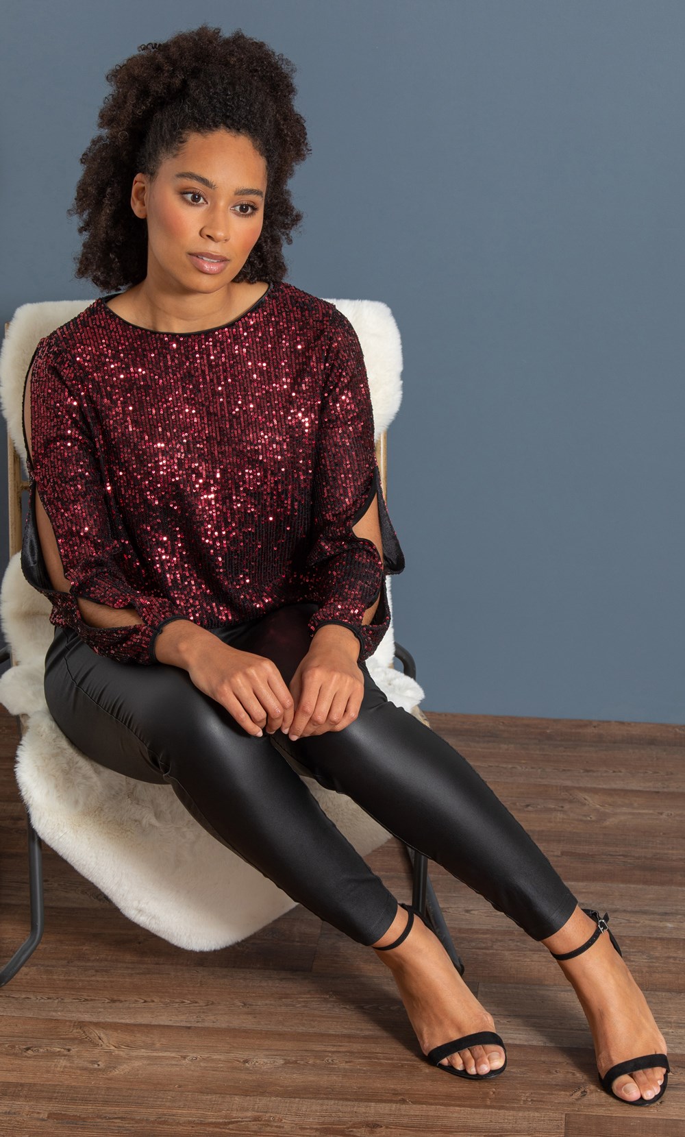 Split Sleeve Sequin Top