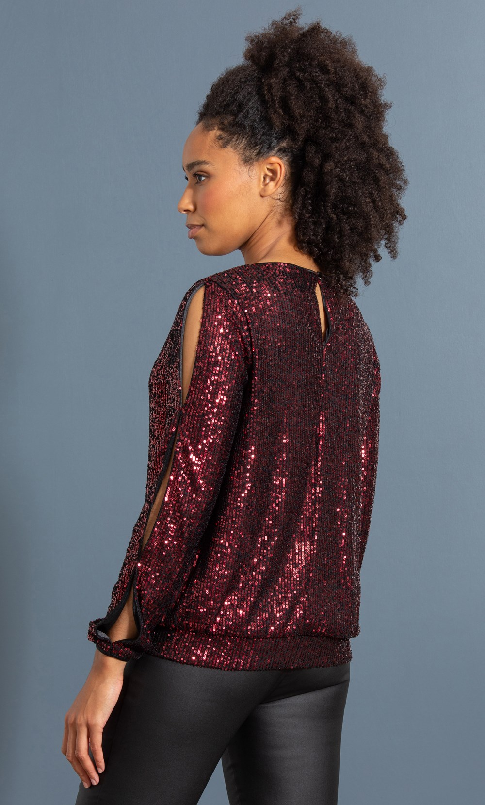 Split Sleeve Sequin Top