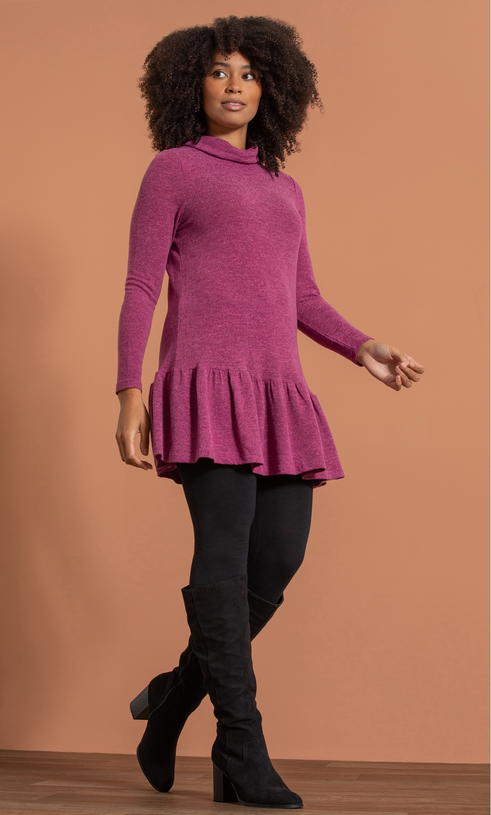 Knitted Frill Hem Tunic Top