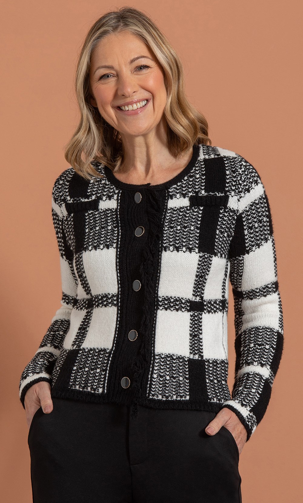 Brands - Anna Rose Anna Rose Check Knitted Cardigan Black/Ivory Women’s