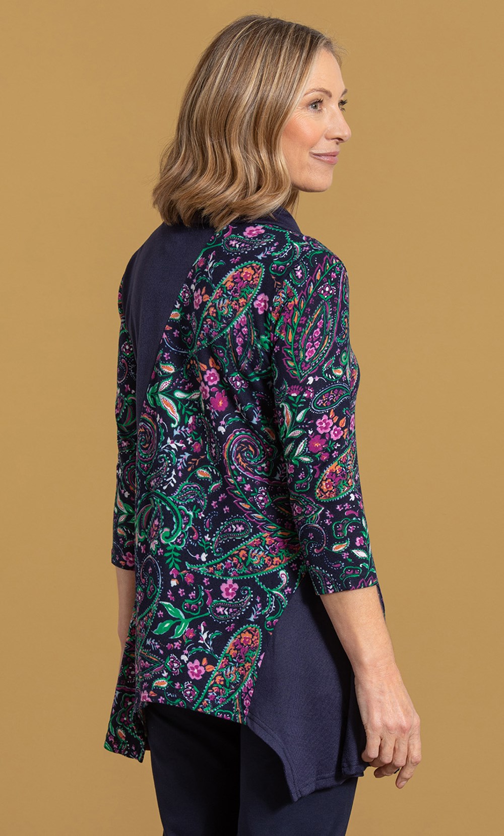 Anna Rose Embellished Paisley Print Cowl Neck Top