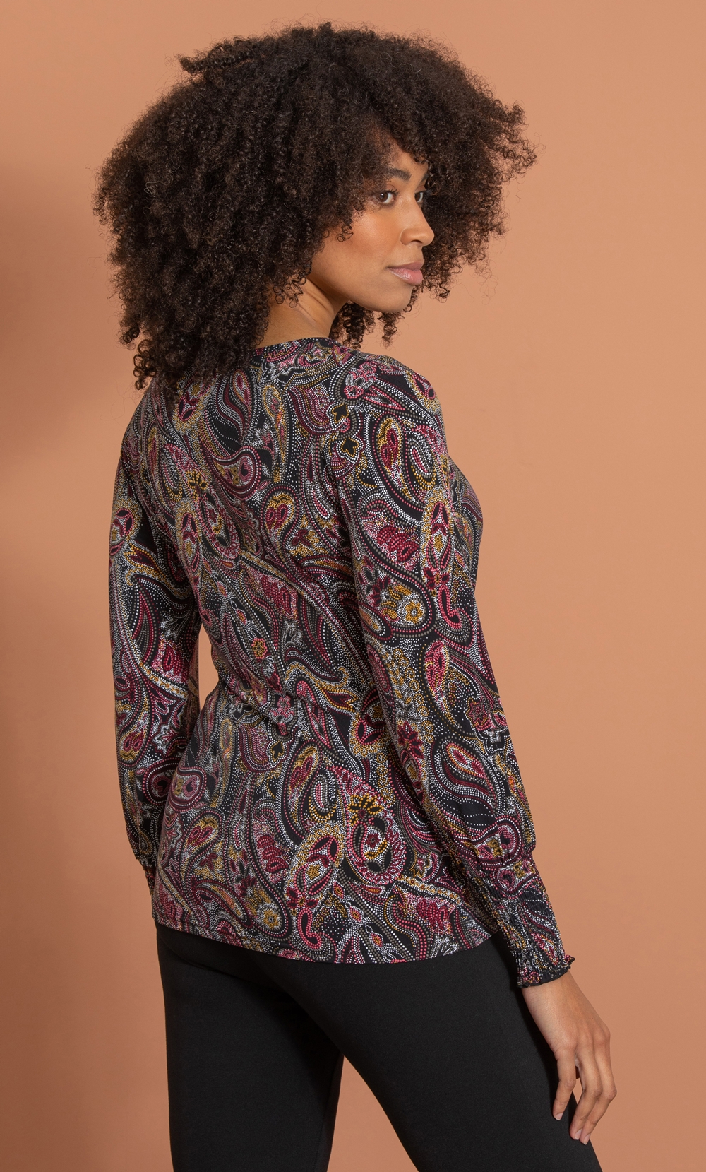 Tie Front Paisley Print Jersey Top