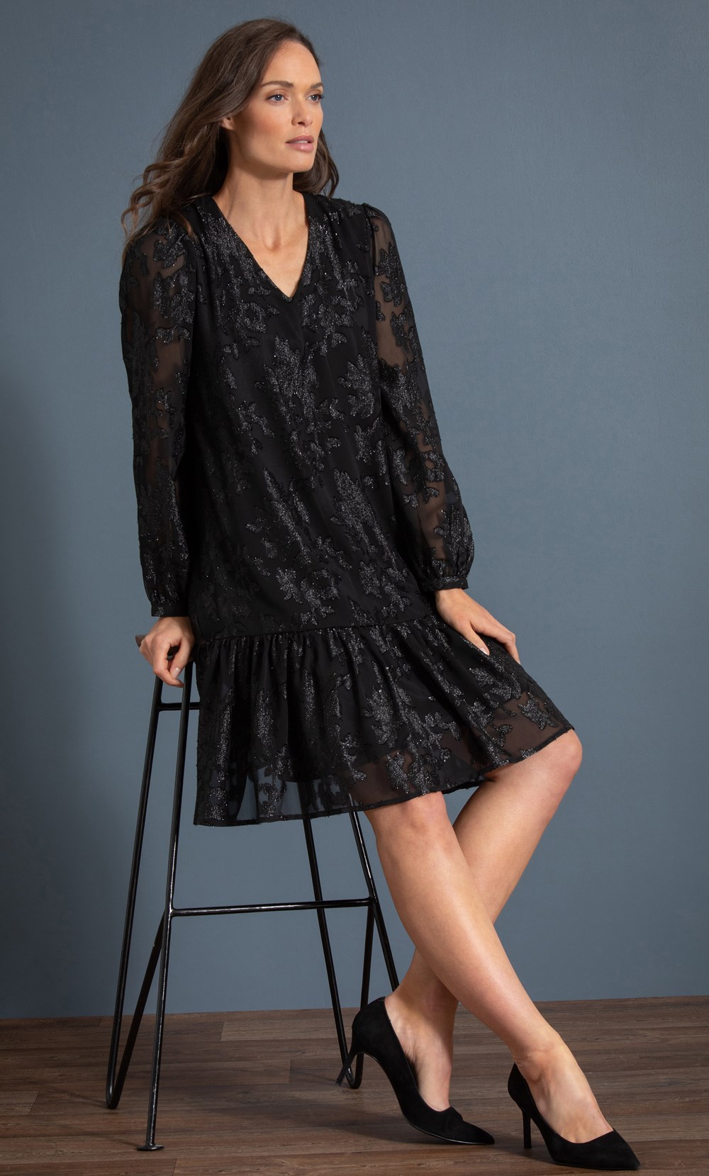 Floral Shimmer Chiffon Dress