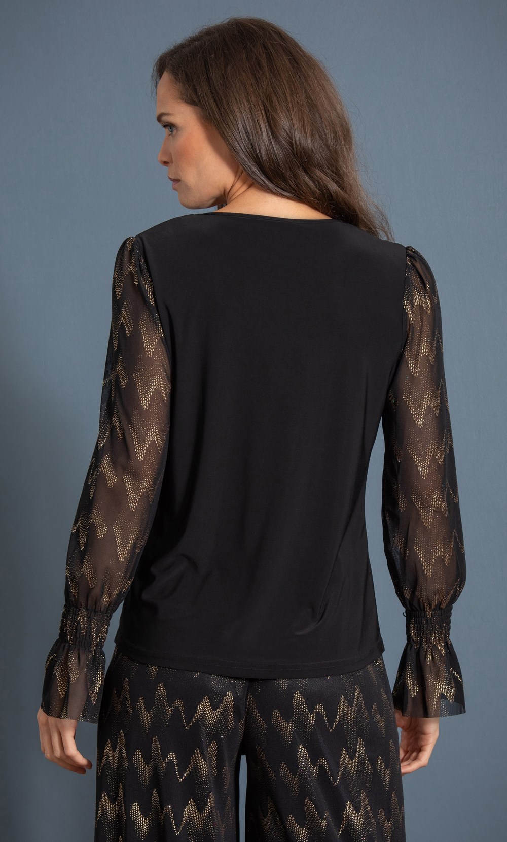 Foil Mesh Printed Long Sleeve Top