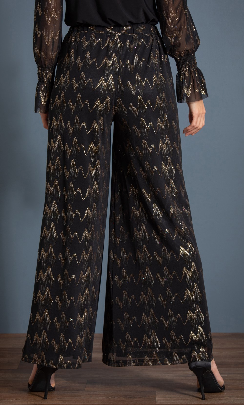 Wide Leg Foil Mesh Printed Trousers