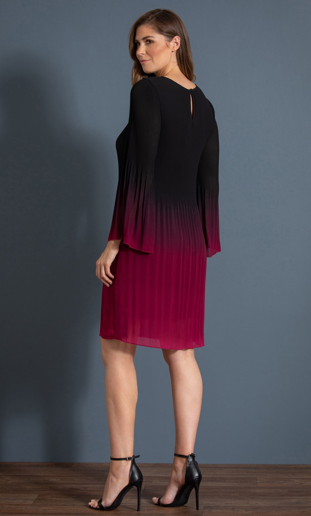 Ombre Pleated Cornelli Trim Dress