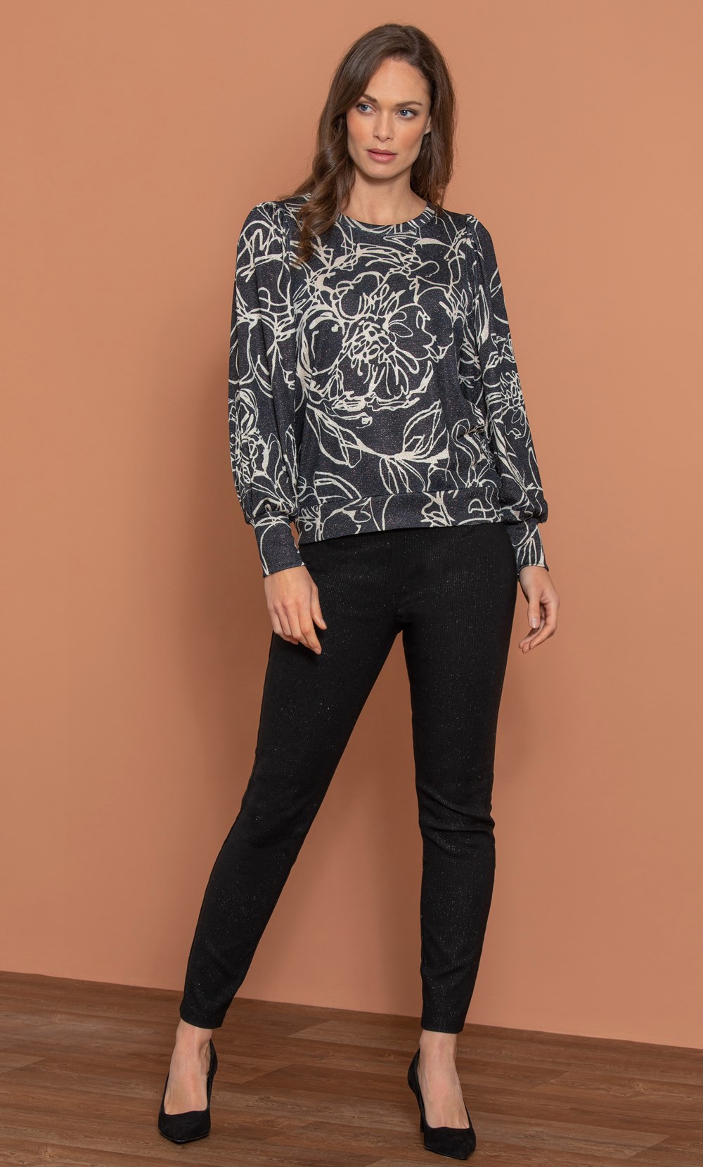 Shimmer Printed Blouson Sleeve Top