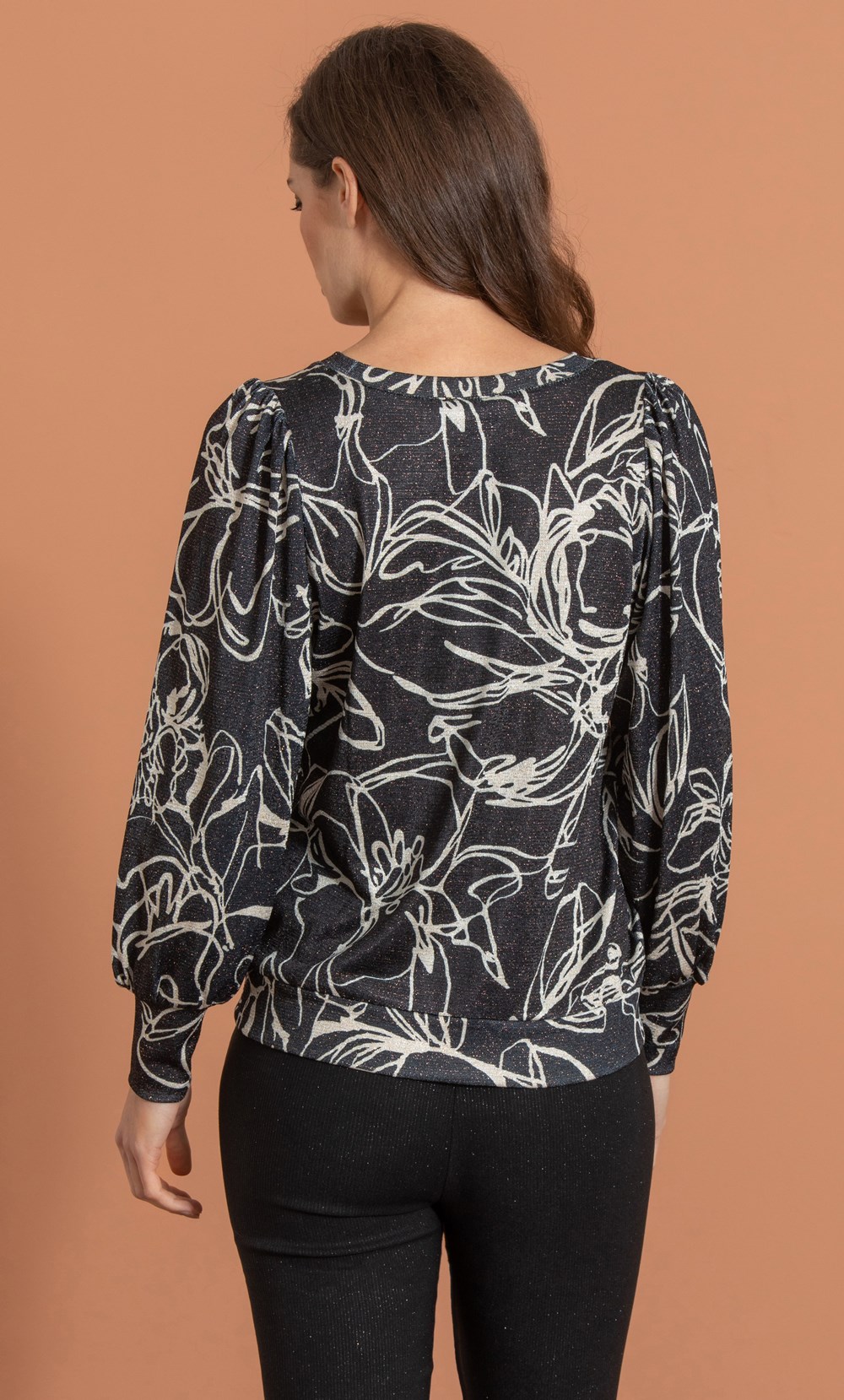 Shimmer Printed Blouson Sleeve Top