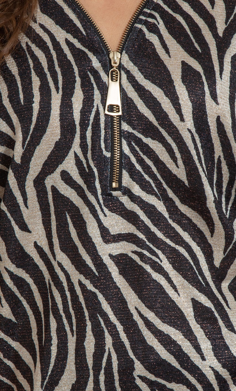 Shimmer Animal Print Zip Top