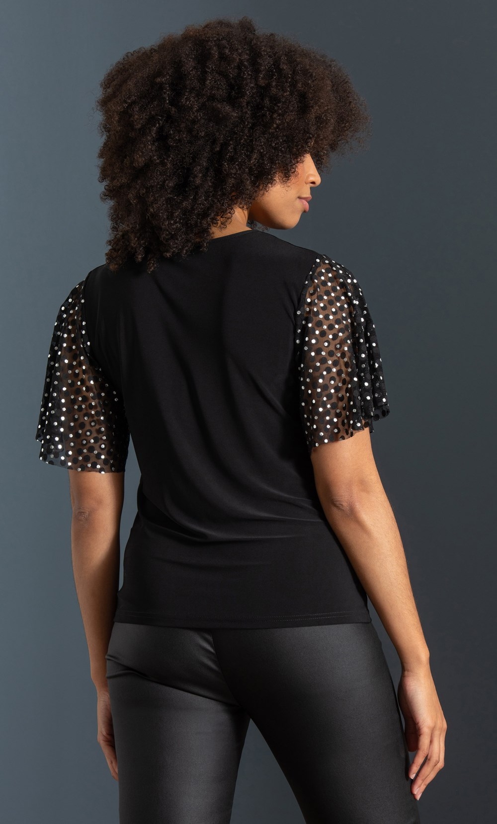 Foil Spot Mesh Sleeve Top