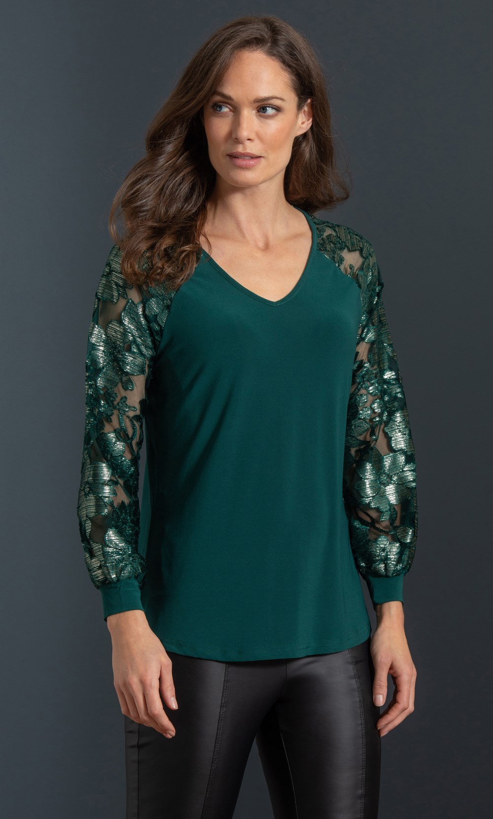 Floral Shimmer Mesh Sleeve Top