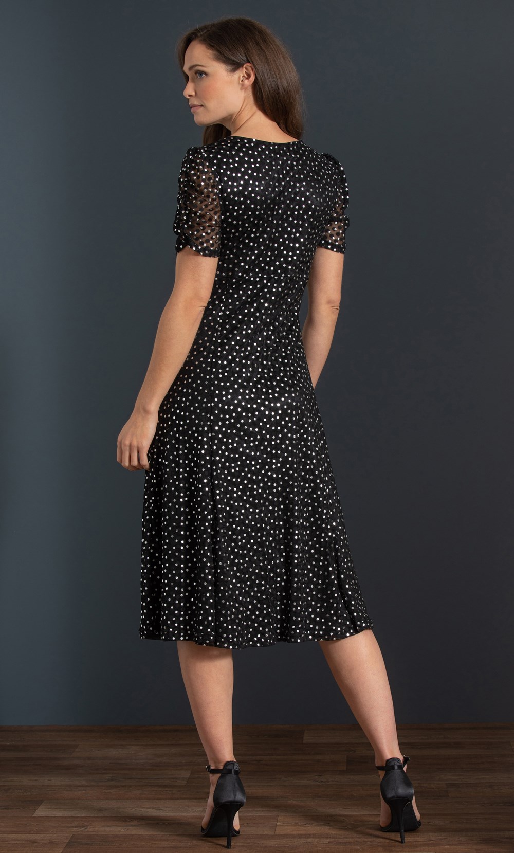 Foil Spot Print Mesh Midi Dress