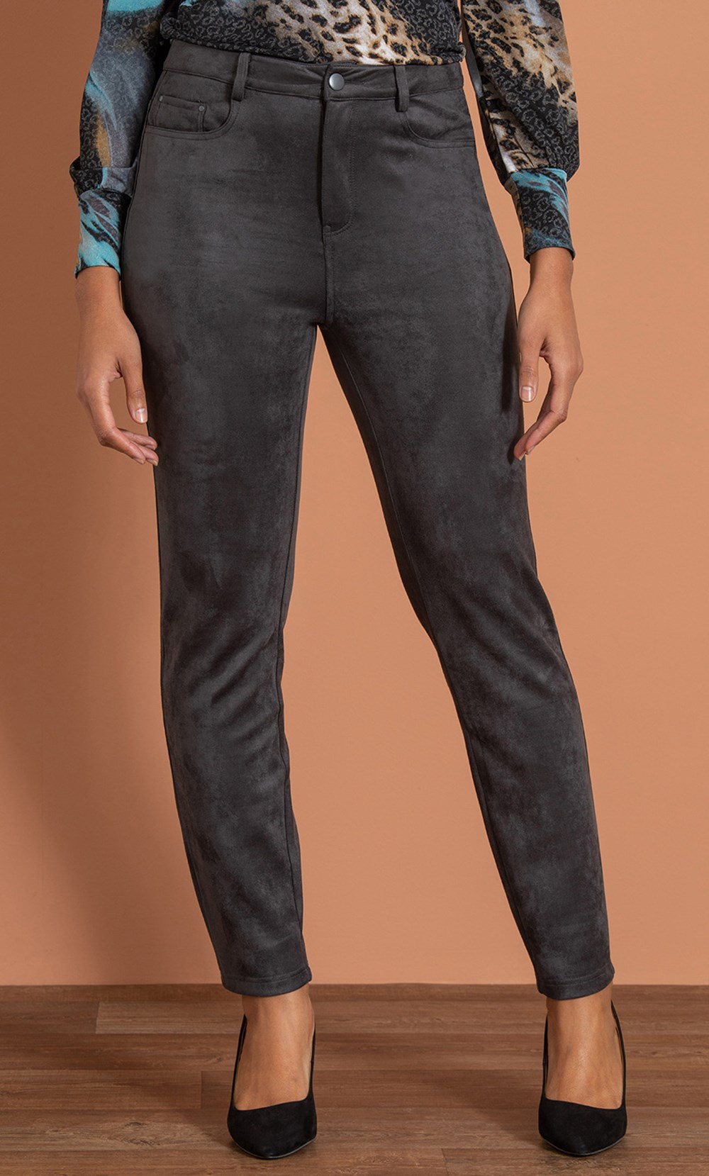 Slim Leg Suedette Trousers