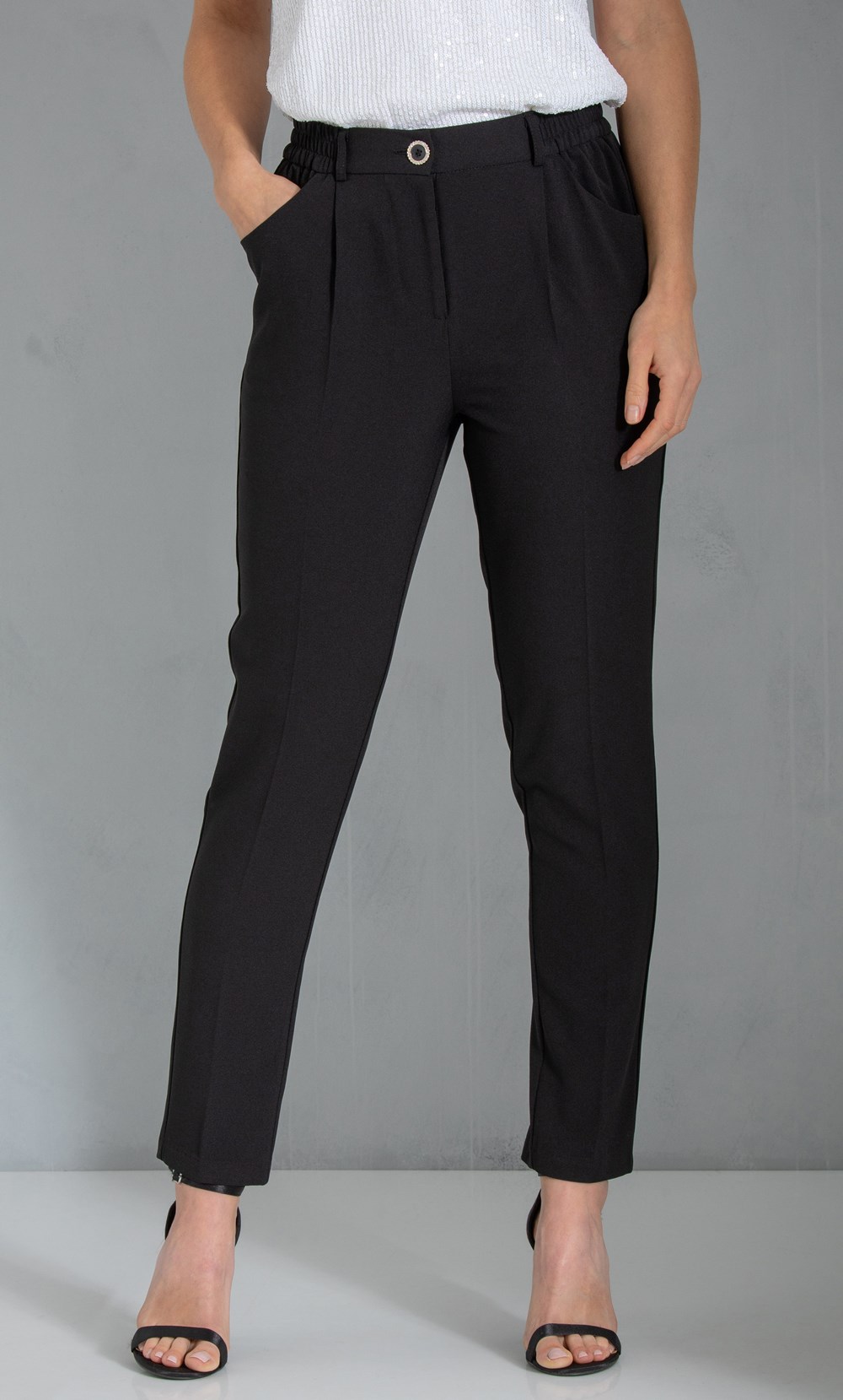 Embellished Button Tapered Trousers