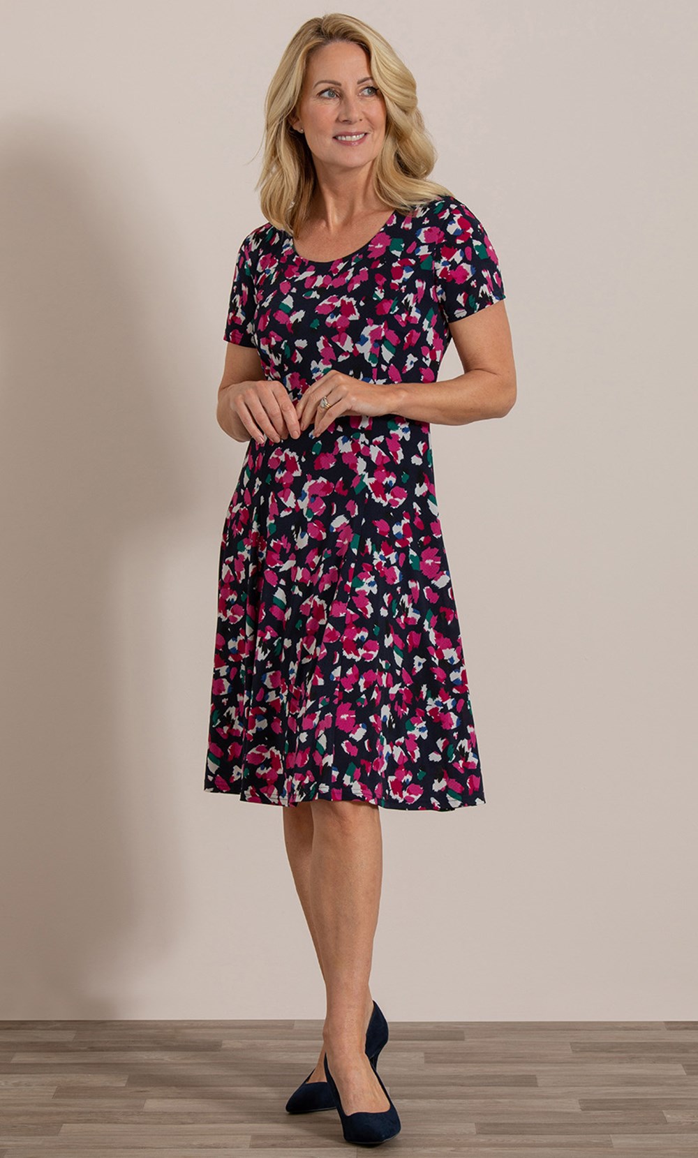 Brands - Anna Rose Anna Rose Petal Printed Jersey Dress Navy/Pink/Multi Women’s