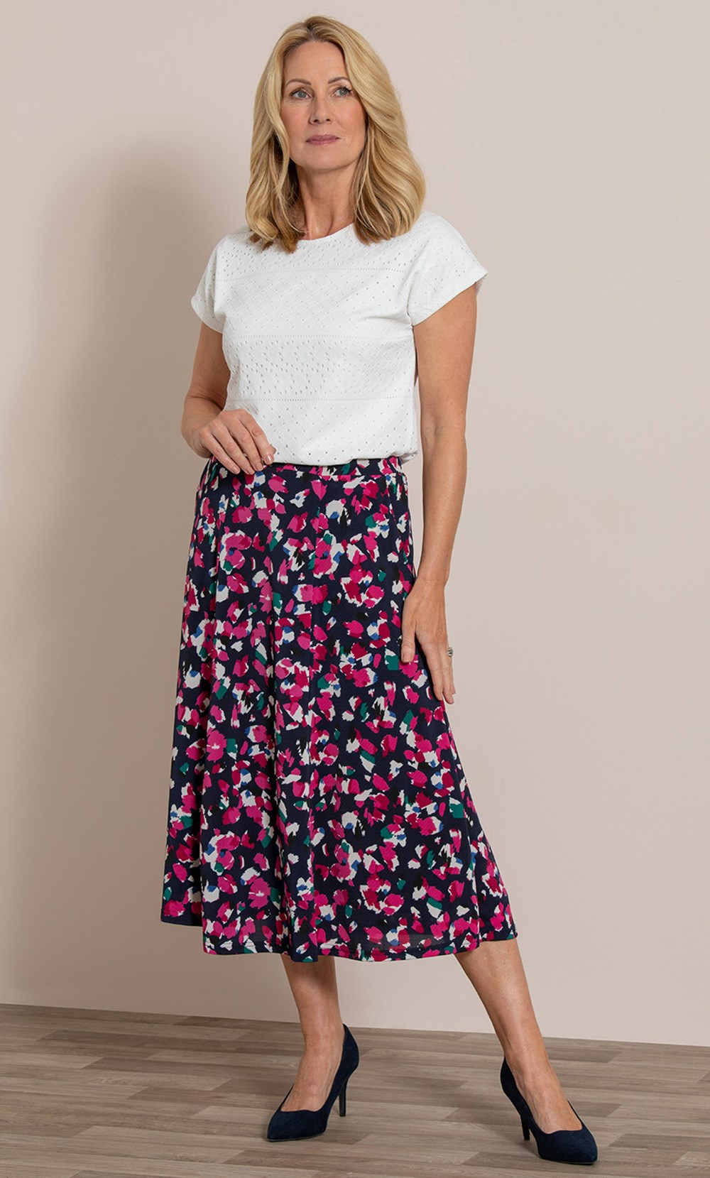 Brands - Anna Rose Anna Rose Petal Printed Midi Skirt Navy/Pink/Multi Women’s