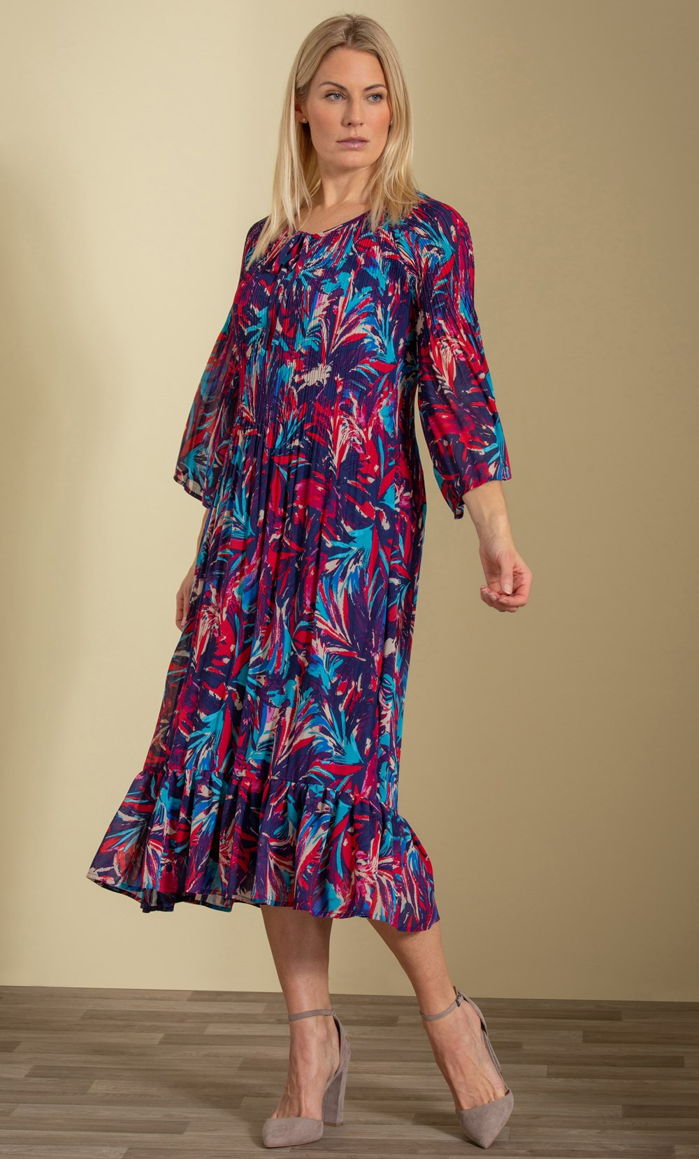 Floral Print Pleated Midaxi Dress