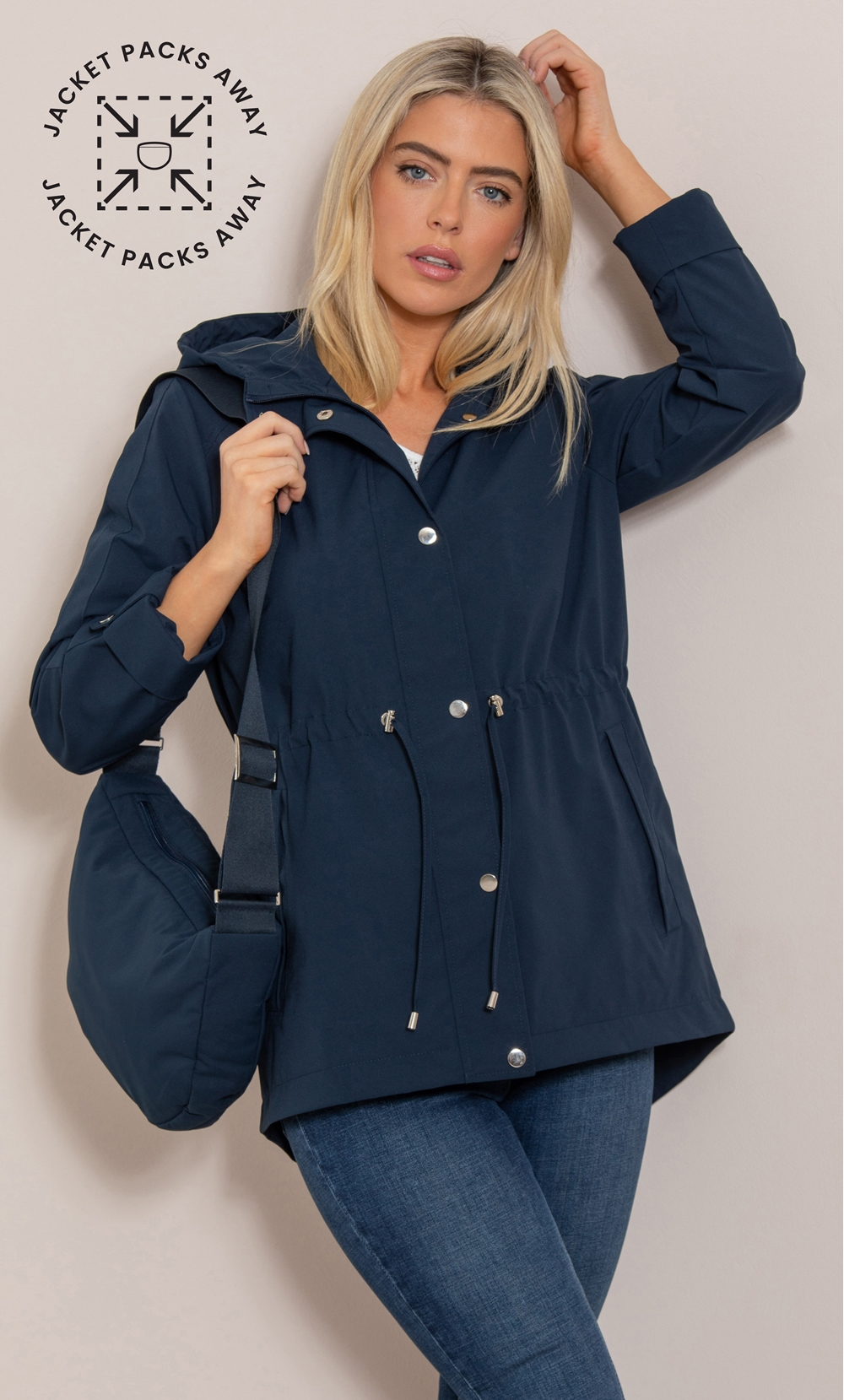Brands - Klass Hooded Jacket With Packaway Bag Navy Women’s