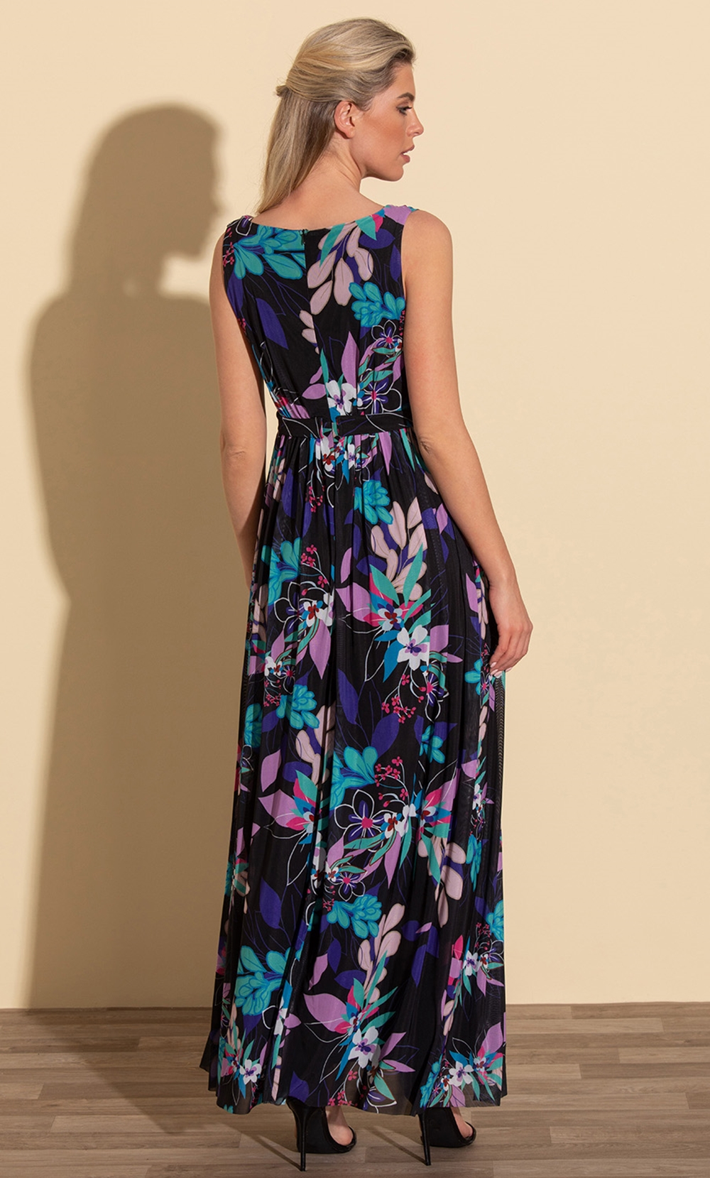 Bold Floral Print Mesh Maxi Dress