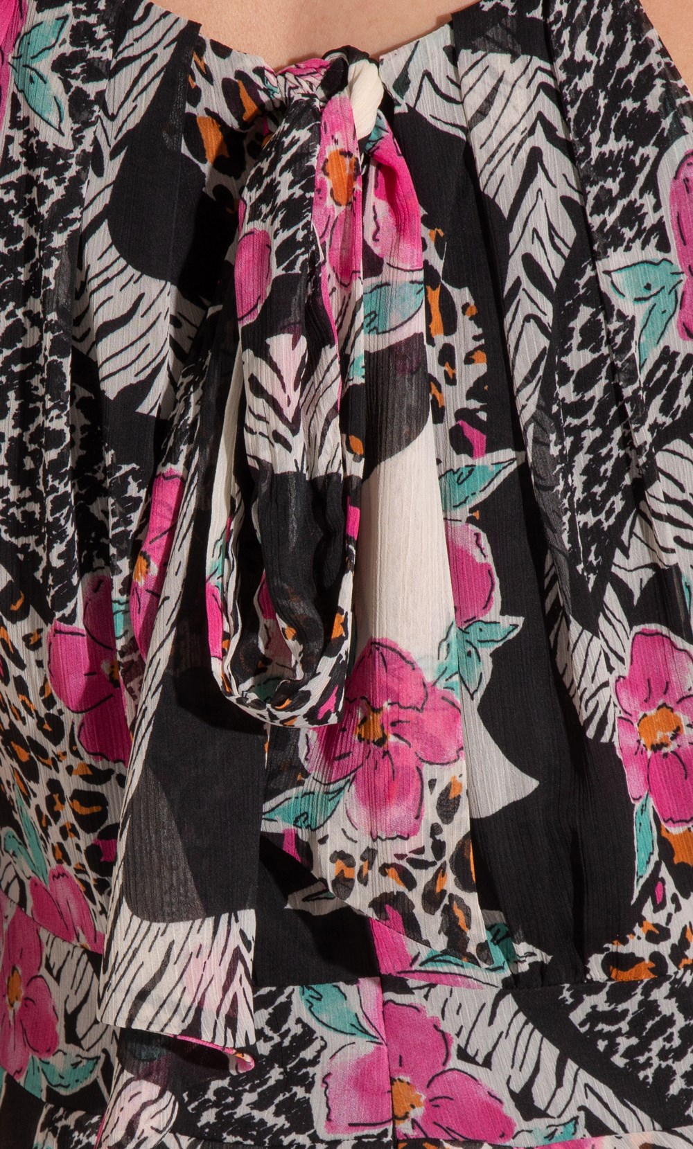 Animal And Floral Printed Chiffon Maxi Dress in Multi | Klass