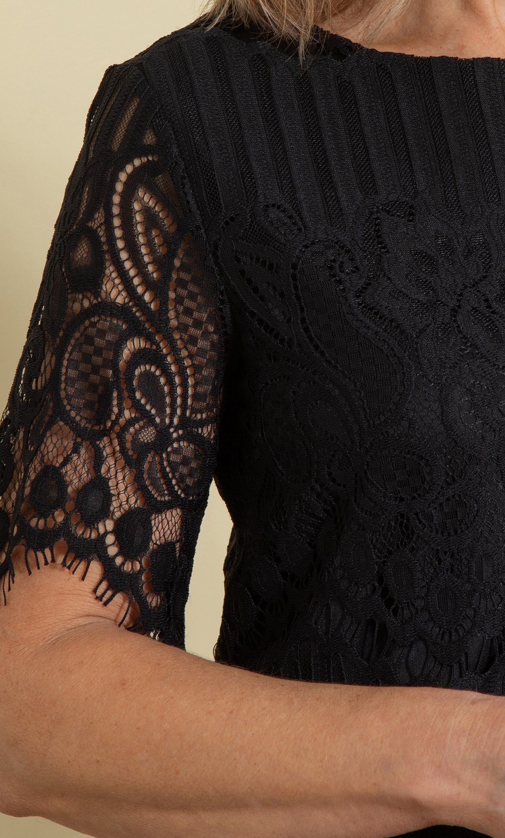 Anna Rose Crochet Lace Top in Black | Klass