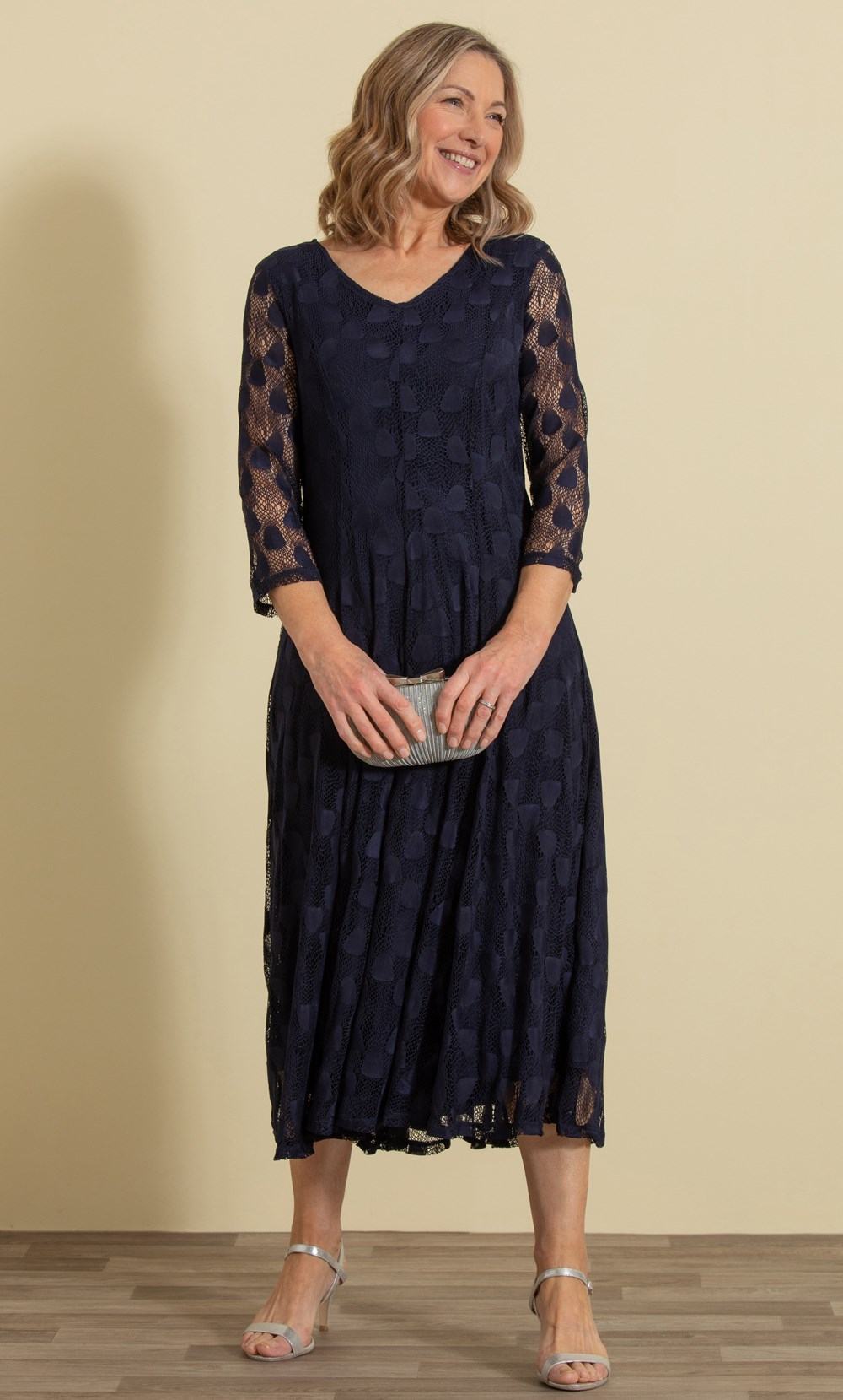 Anna Rose Panelled Lace Midi Dress in Blue | Klass