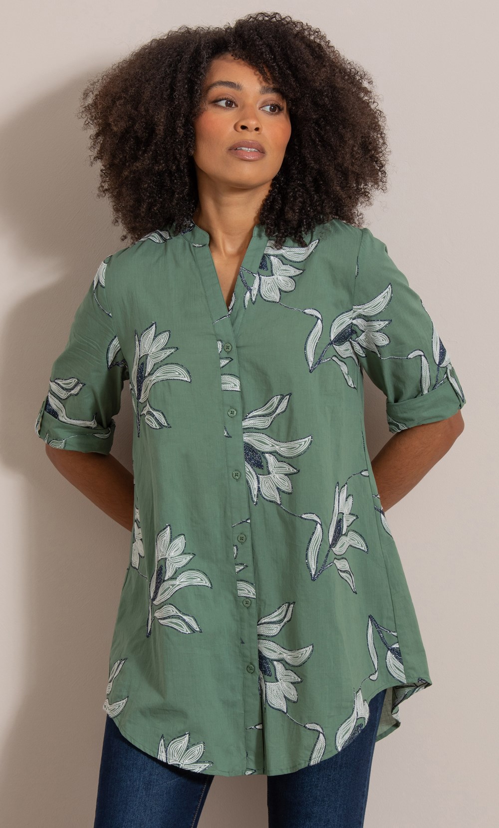 Shimmer Embroidered Cotton Shirt