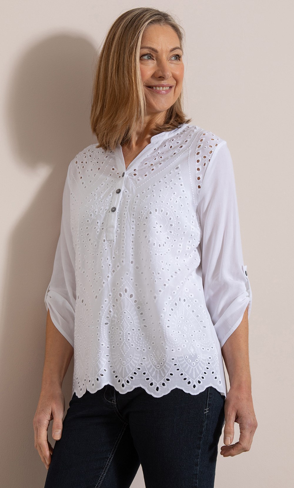 Anna Rose Embroidered Eyelet Top White Women’s
