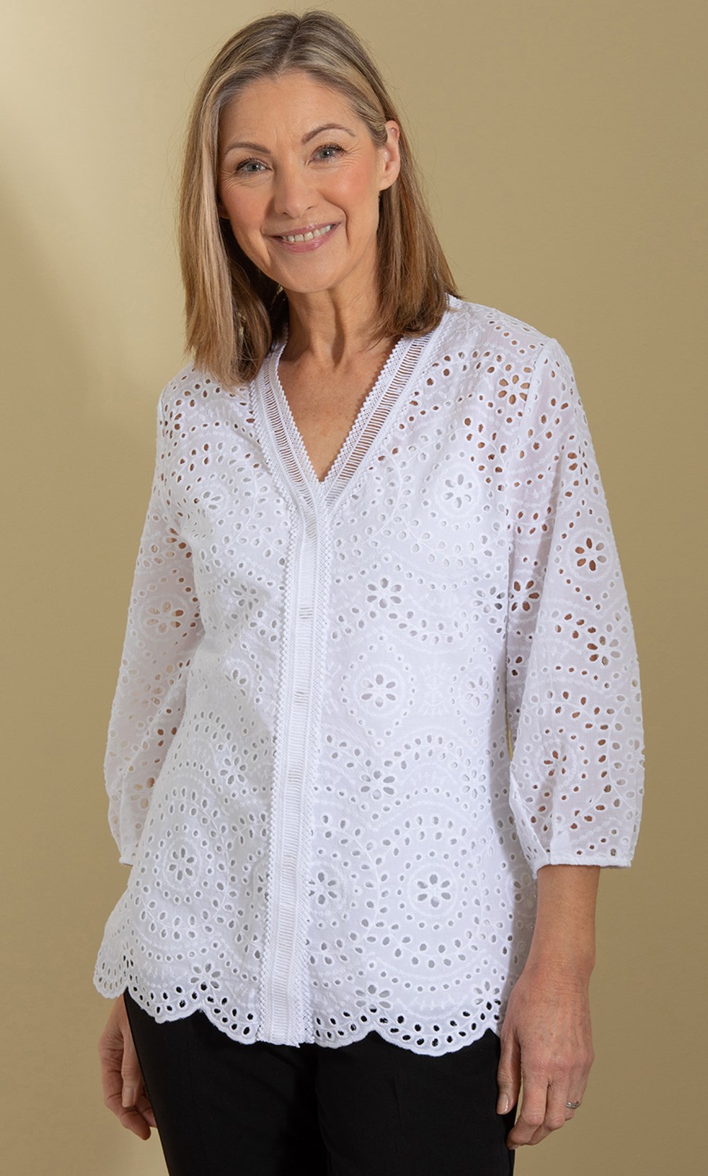 Brands - Anna Rose Anna Rose Embroidered Eyelet Cotton Blouse White Women’s