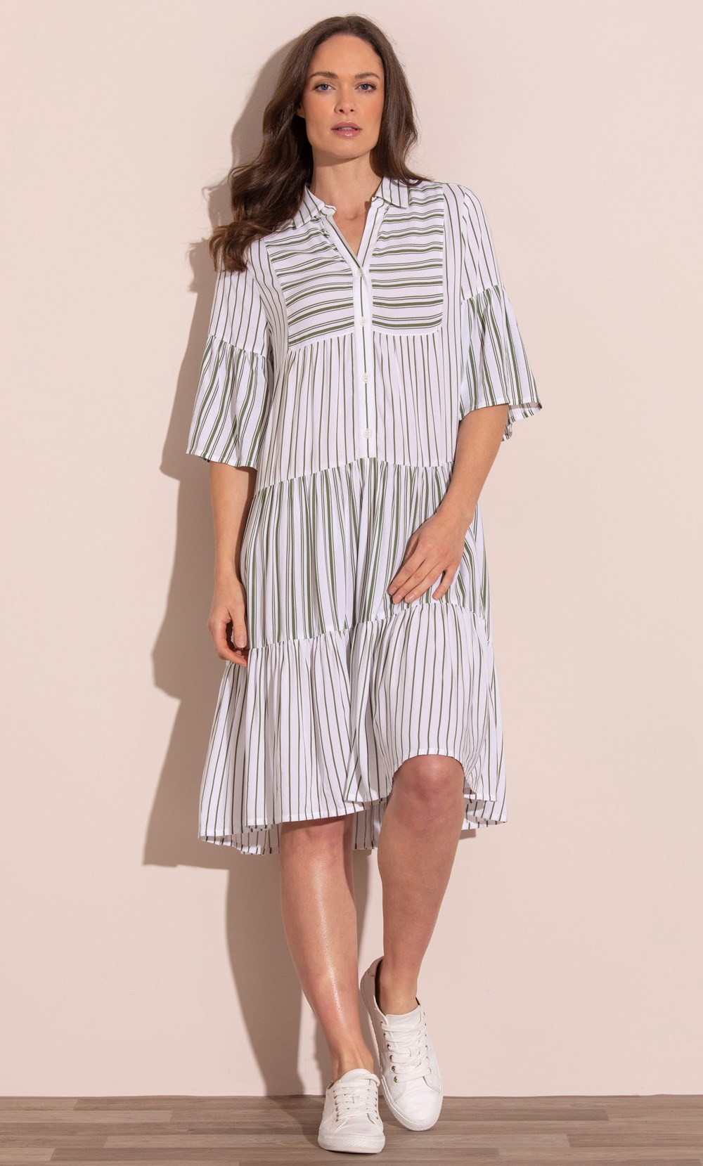 Klass Stripe Panelled Tunic Dress White/Khaki Women’s