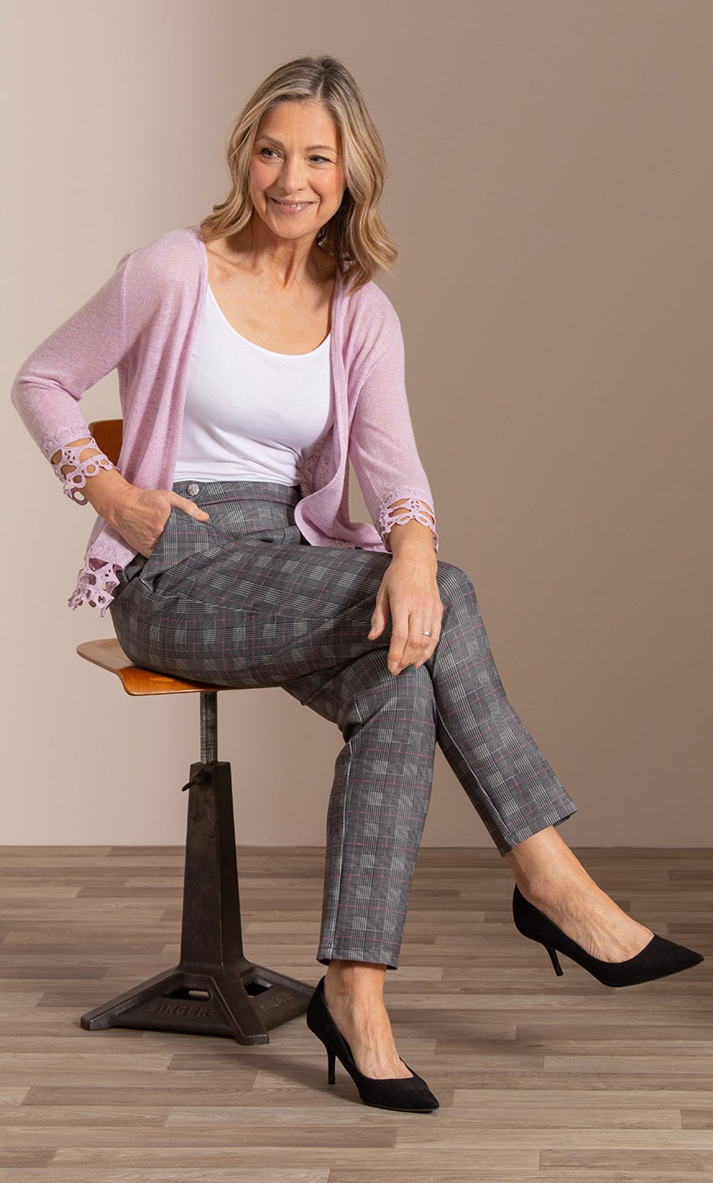 Brands - Anna Rose Anna Rose Checked Slim Leg Trousers Grey/Pink/Multi Women’s