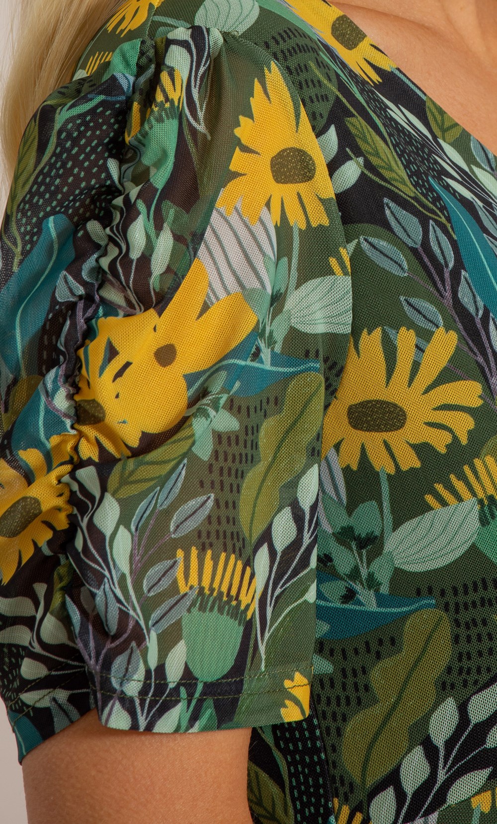 Garden Print Mesh Panelled Midi Dress