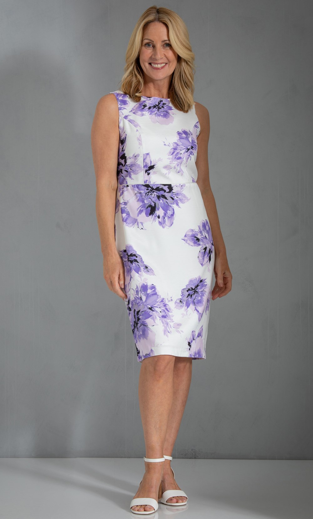Brands - Anna Rose Anna Rose Floral Print Fitted Sleeveless Dress Ivory/Lavender Women’s