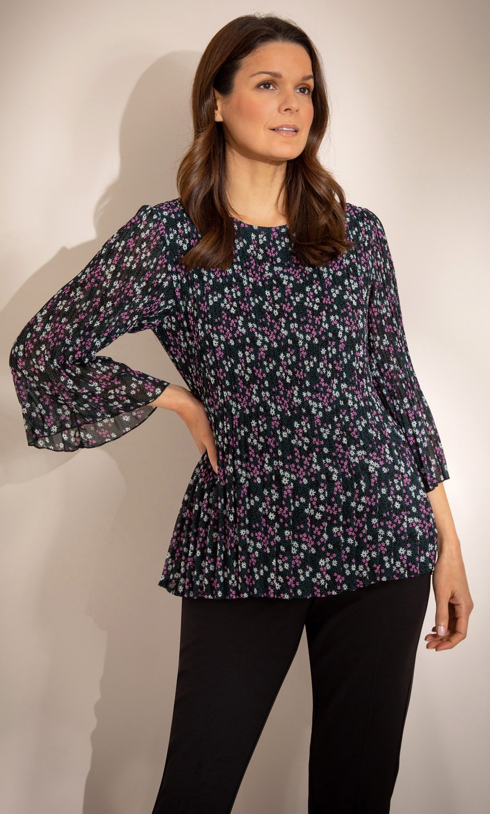 Pleated Floral Print Top