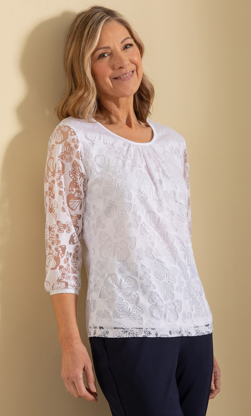 Brands - Anna Rose Anna Rose Burn Out Butterfly Top White Women’s