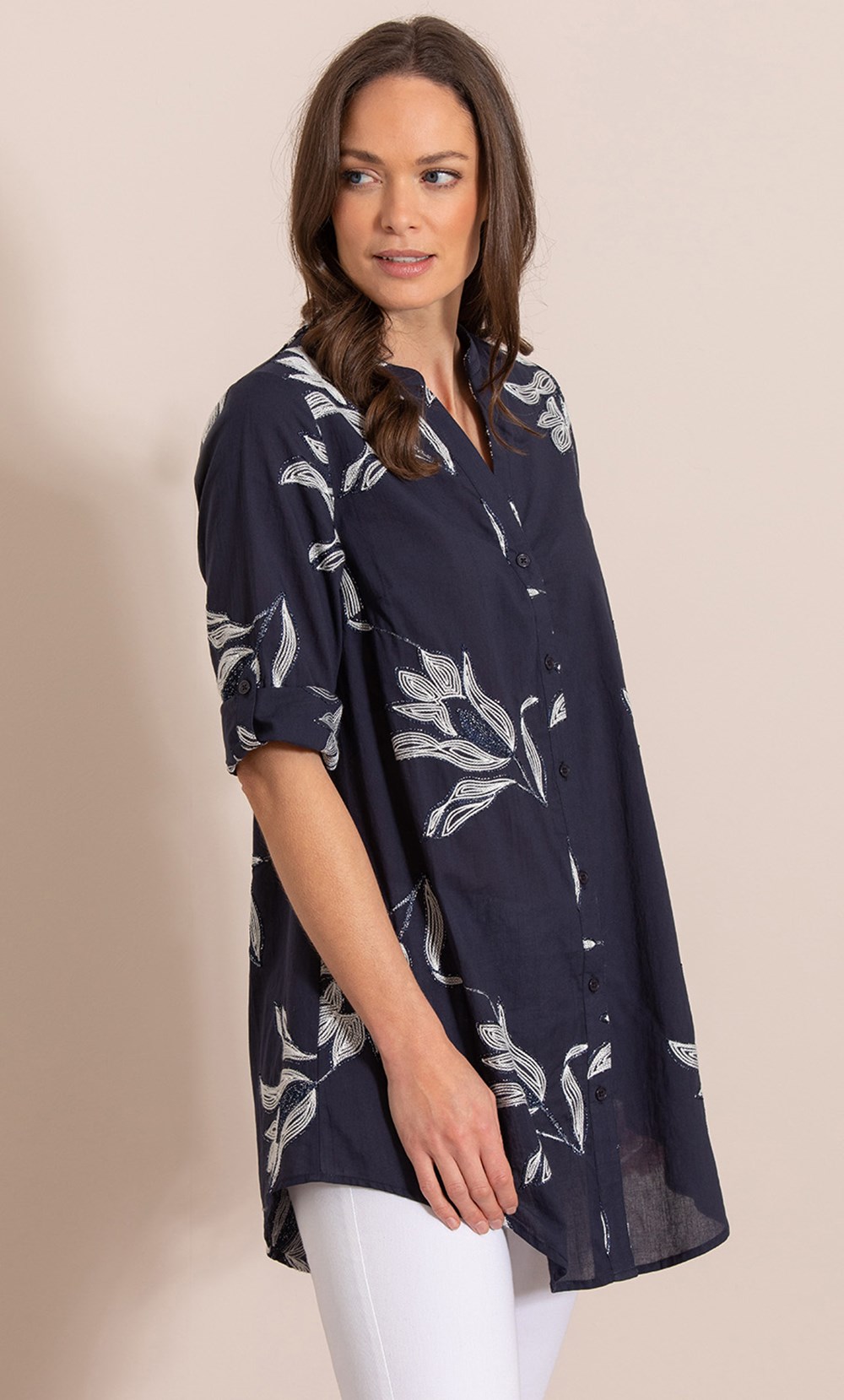 Shimmer Embroidered Cotton Shirt