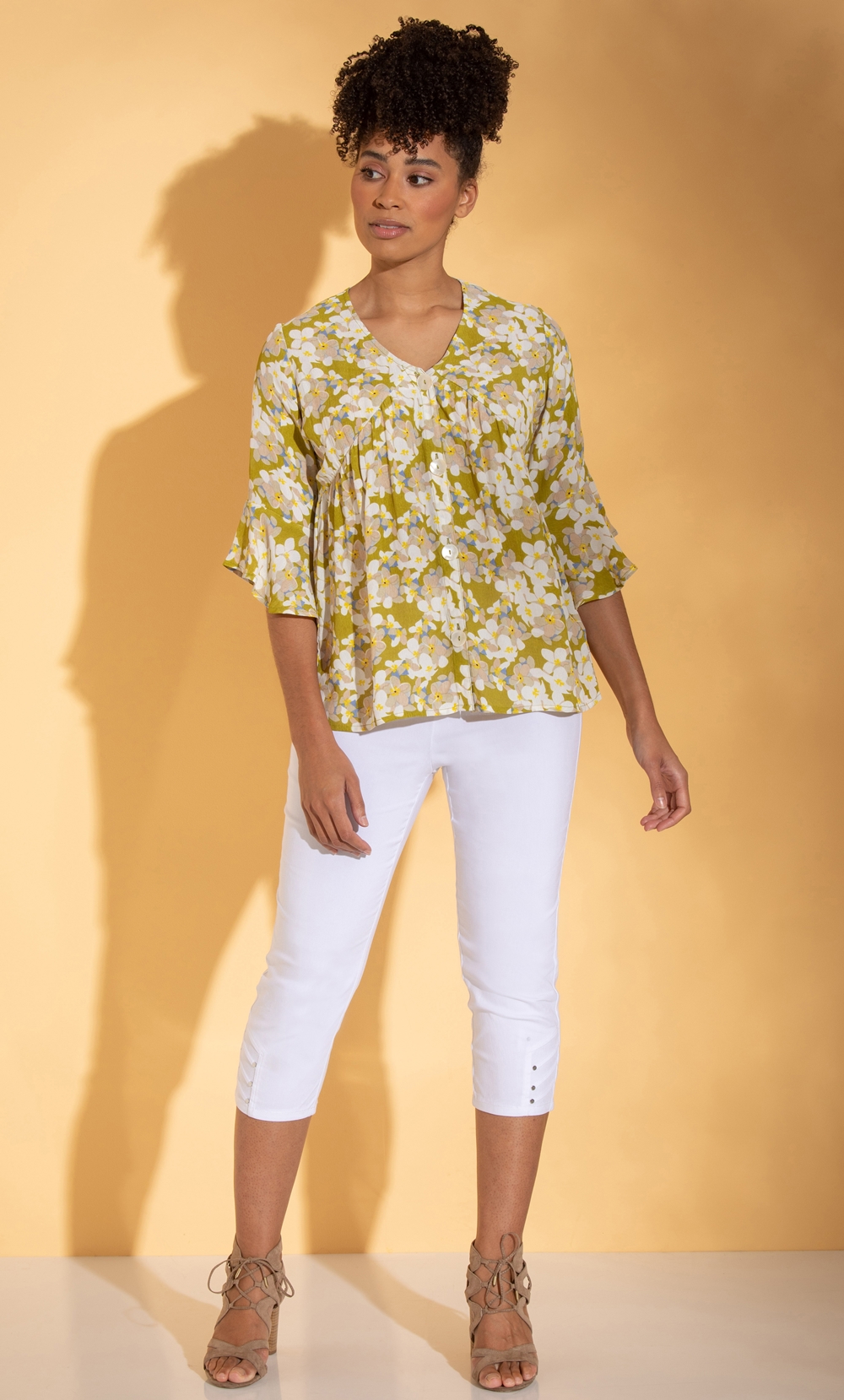 Blossom Print Fluted Sleeve Top