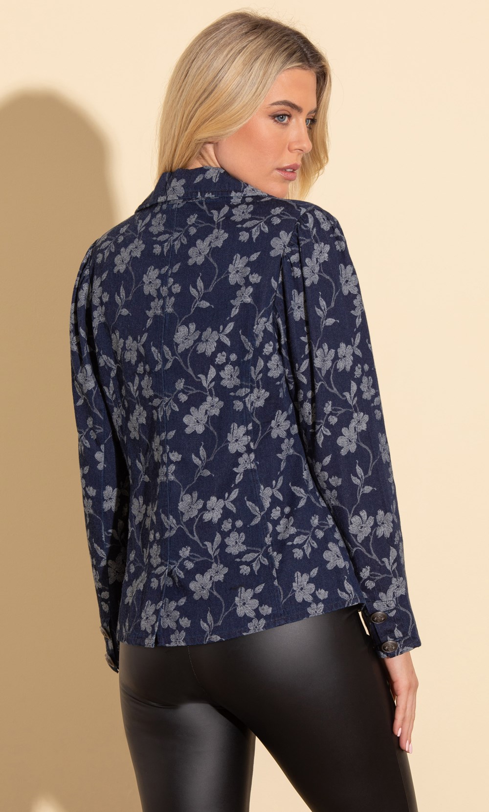 Floral Print Tailored Cotton Denim Jacket