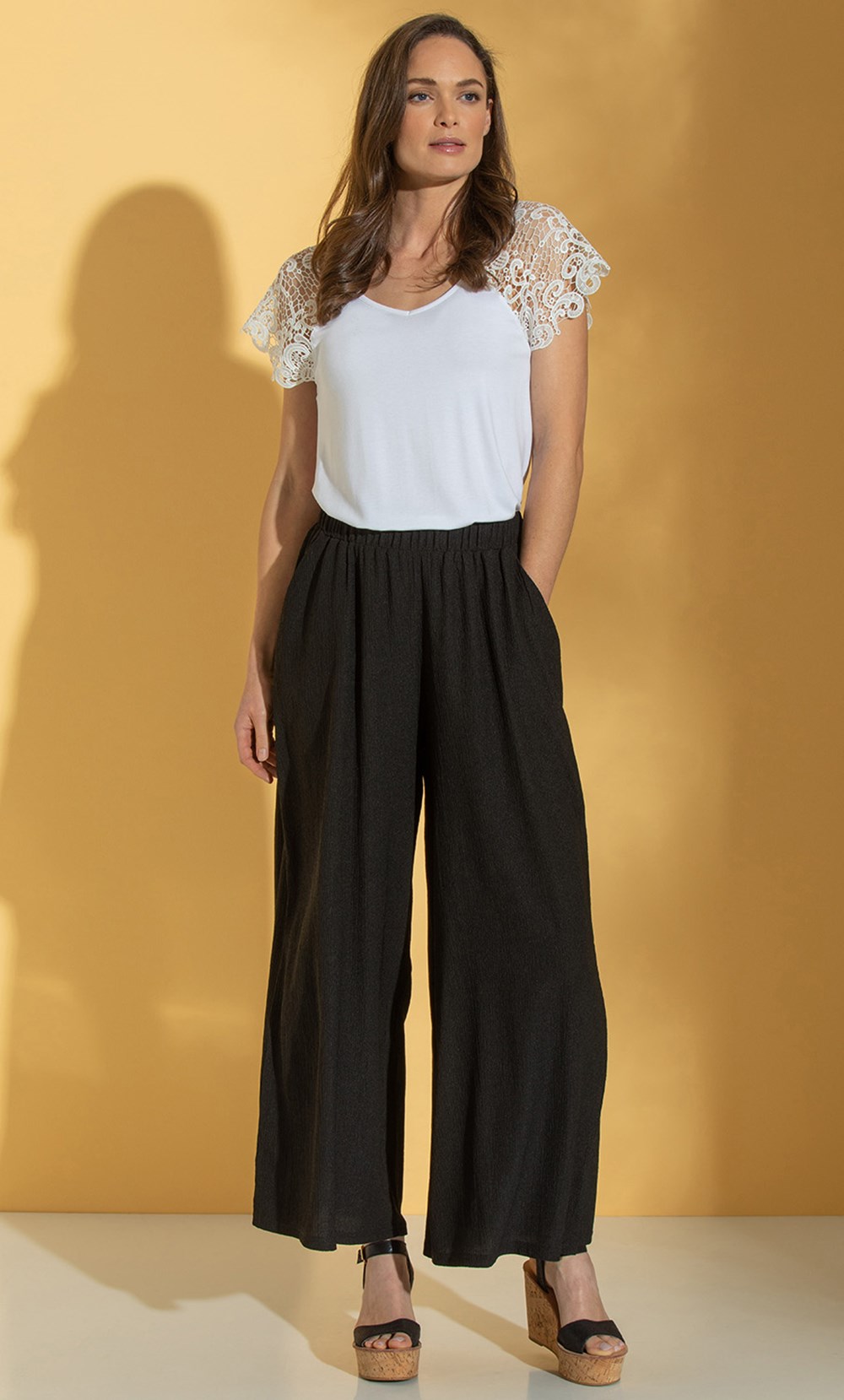 Textured Pull On Palazzo Trousers