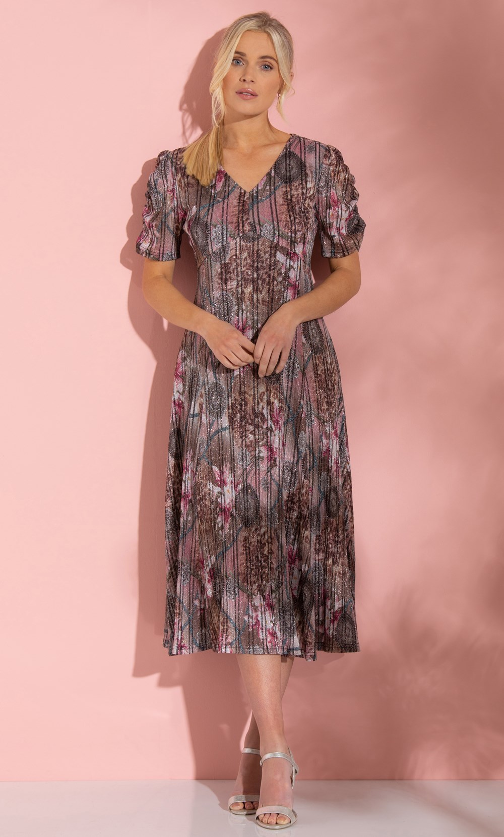 Brands - Klass Shimmer Floral Printed Midi Dress Pink/Multi Women’s