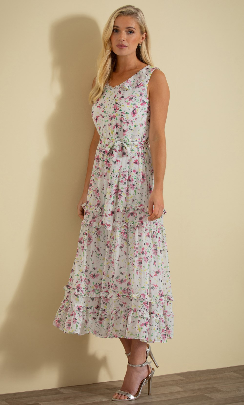 Brands - Klass Garden Print Chiffon Maxi Dress White/Multi Women’s